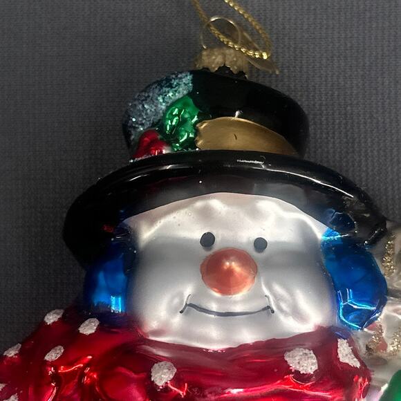Thomas Pacconi Blown Glass Snowman Ornament 6” Hand Painted Dangle Leg Christmas - Picture 9 of 16